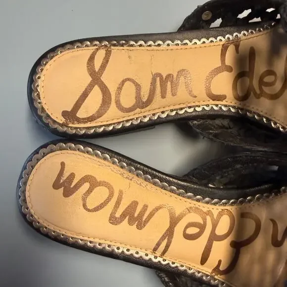 Sam Edelman Woven Black Leather Clara Mules Slip-On Flats Sz 8.5 - Picture 2 of 13